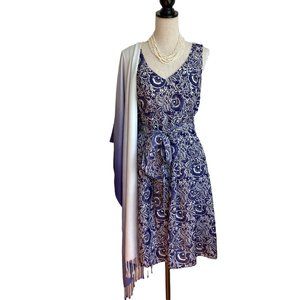 Lafayette 148 New York Blue Print Silk Dress Size 4